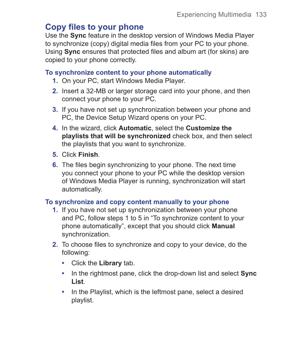 Copy files to your phone | HTC 3125 User Manual | Page 133 / 169