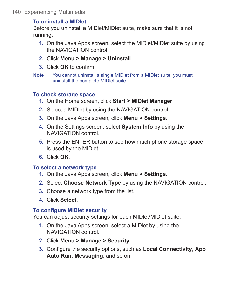 HTC 3125 User Manual | Page 140 / 169