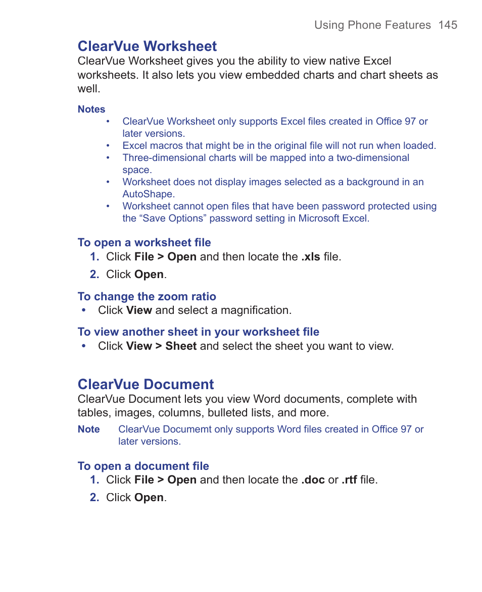 Clearvue worksheet, Clearvue document | HTC 3125 User Manual | Page 145 / 169