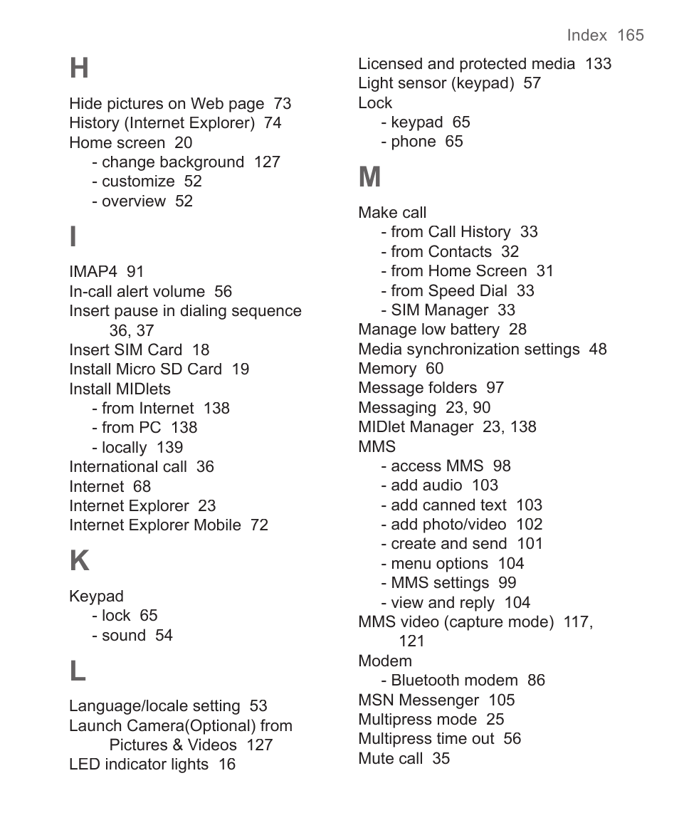 HTC 3125 User Manual | Page 165 / 169