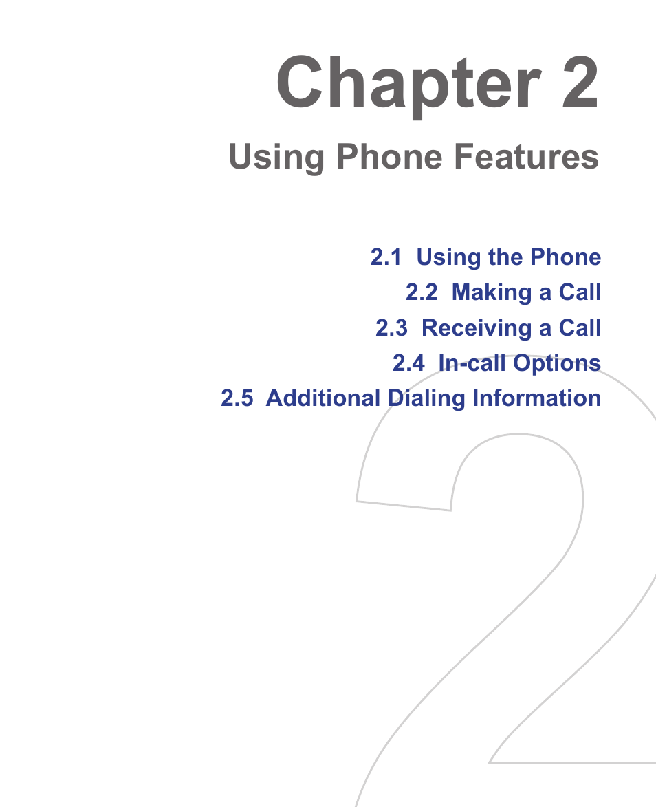 Chapter 2, Using phone features | HTC 3125 User Manual | Page 29 / 169