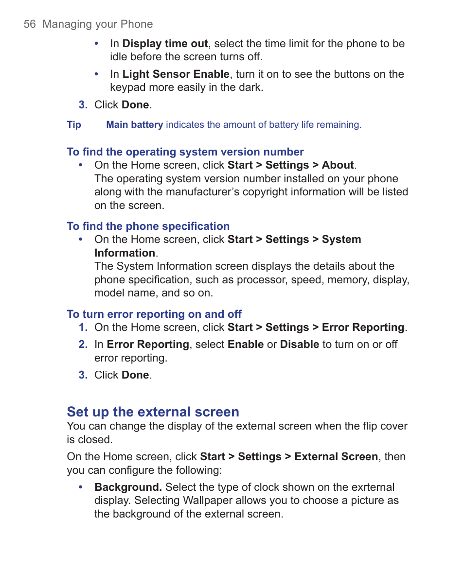 Set up the external screen | HTC 3125 User Manual | Page 56 / 169