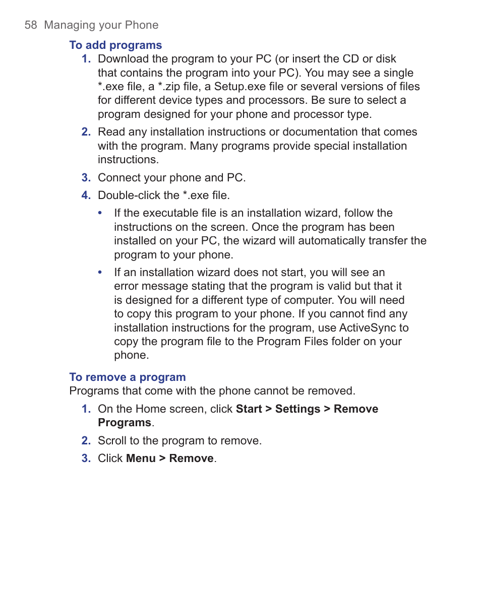 HTC 3125 User Manual | Page 58 / 169