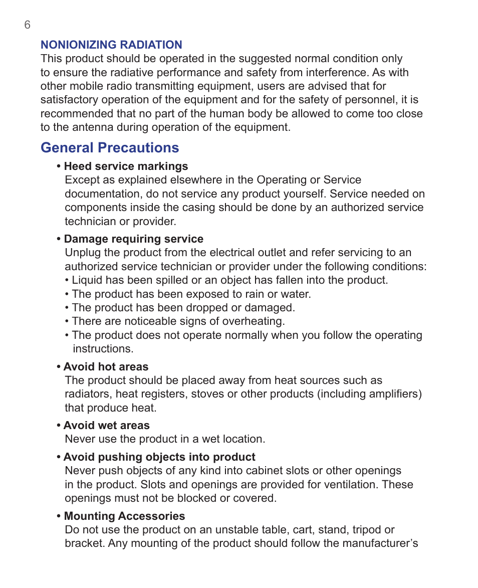 General precautions | HTC 3125 User Manual | Page 6 / 169