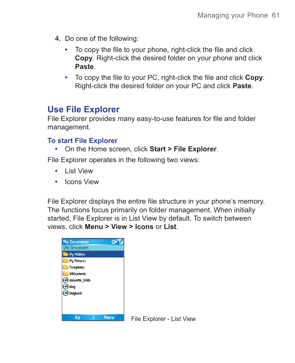 Use file explorer | HTC 3125 User Manual | Page 61 / 169