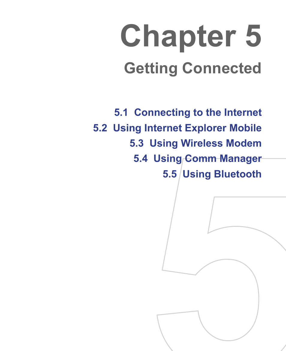 Chapter 5, Getting connected | HTC 3125 User Manual | Page 66 / 169