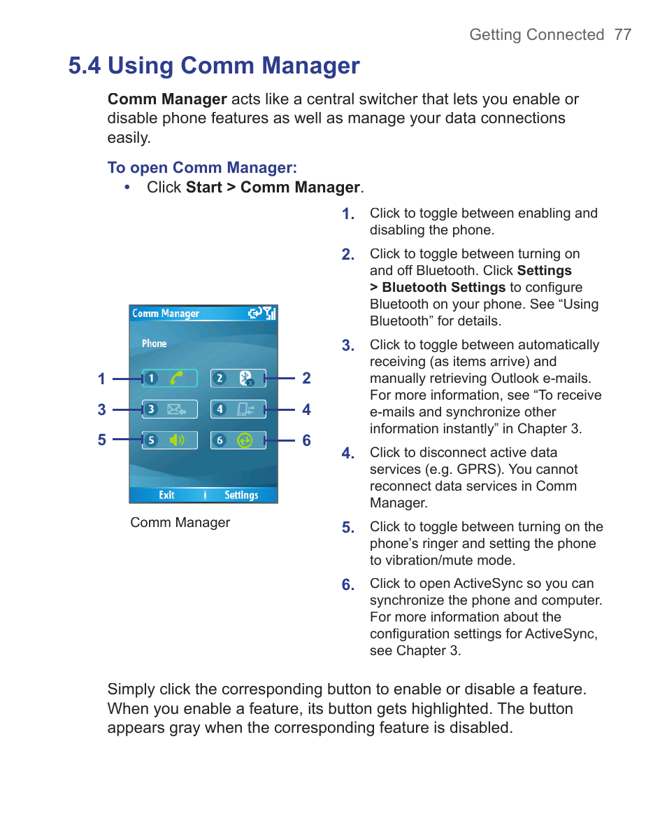 4 using comm manager | HTC 3125 User Manual | Page 77 / 169