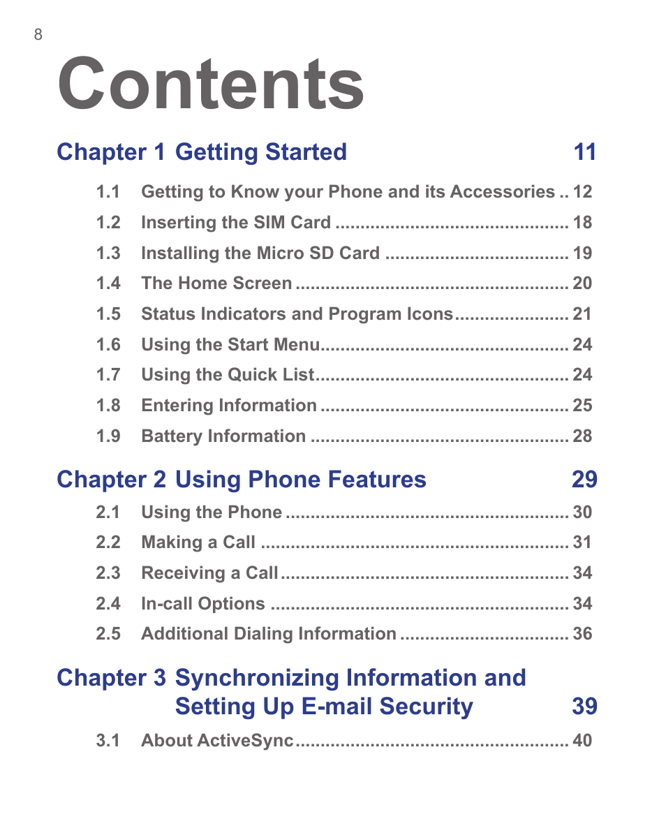 HTC 3125 User Manual | Page 8 / 169