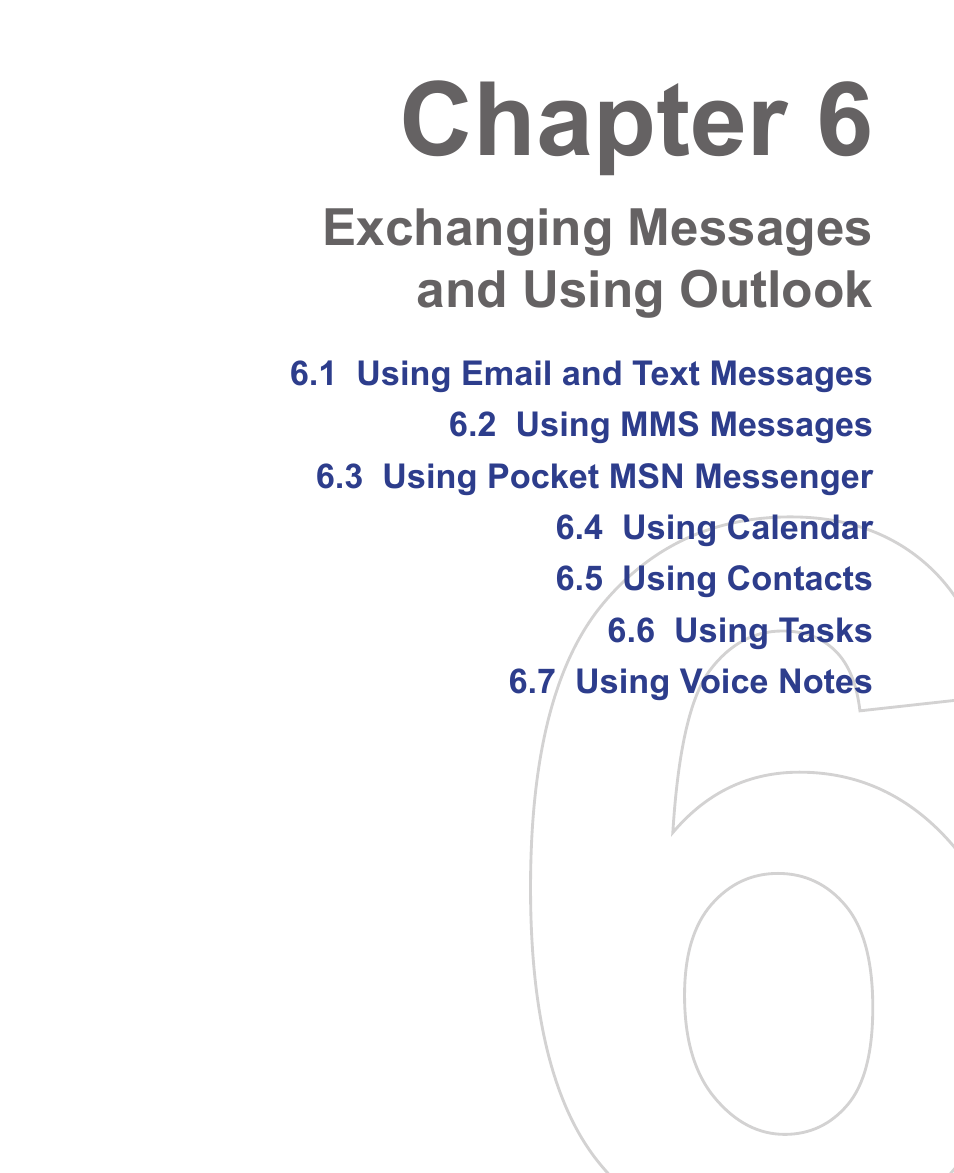 Chapter 6, Exchanging messages and using outlook | HTC 3125 User Manual | Page 88 / 169