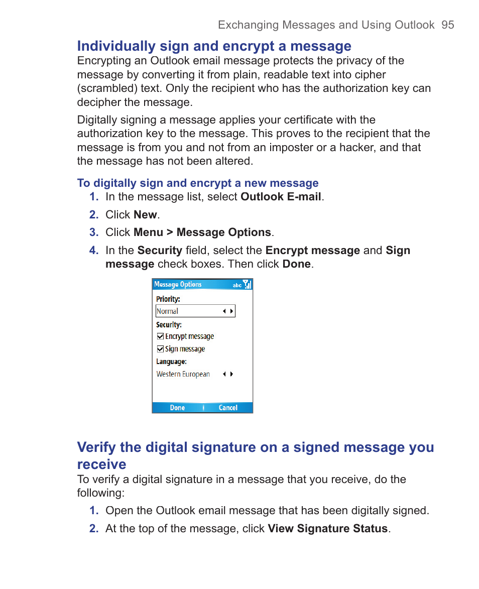 Individually sign and encrypt a message | HTC 3125 User Manual | Page 95 / 169