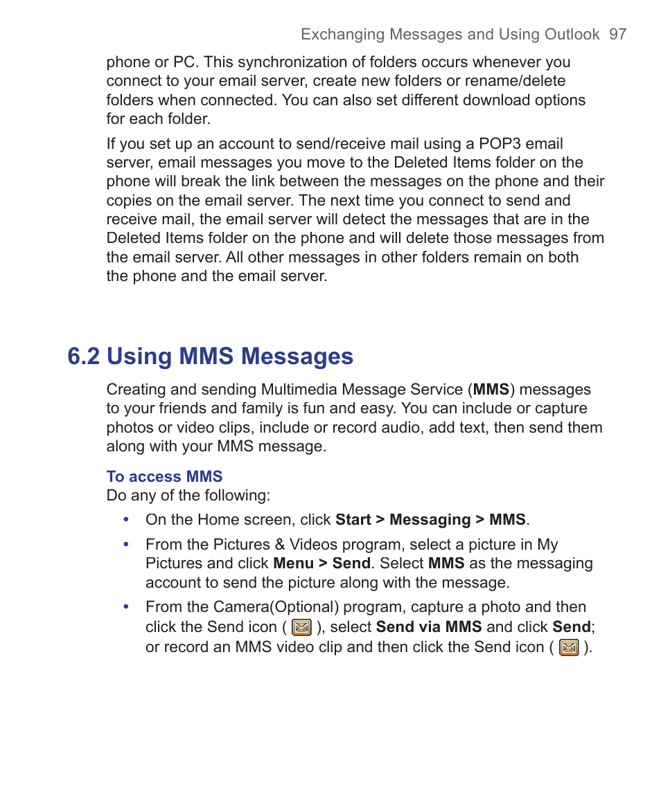 2 using mms messages | HTC 3125 User Manual | Page 97 / 169