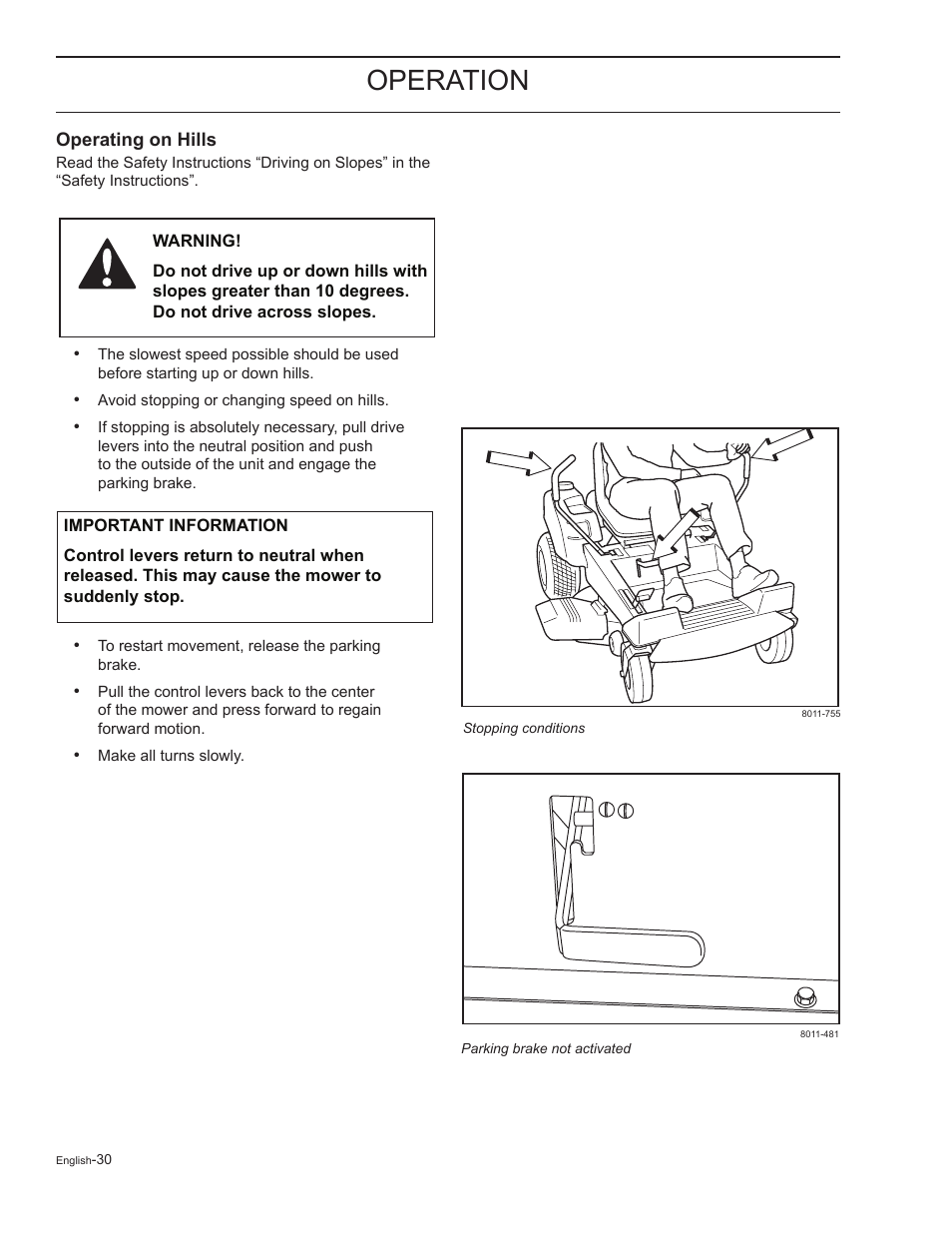 Operating on hills, Operation | HTC Z5426 User Manual | Page 30 / 76