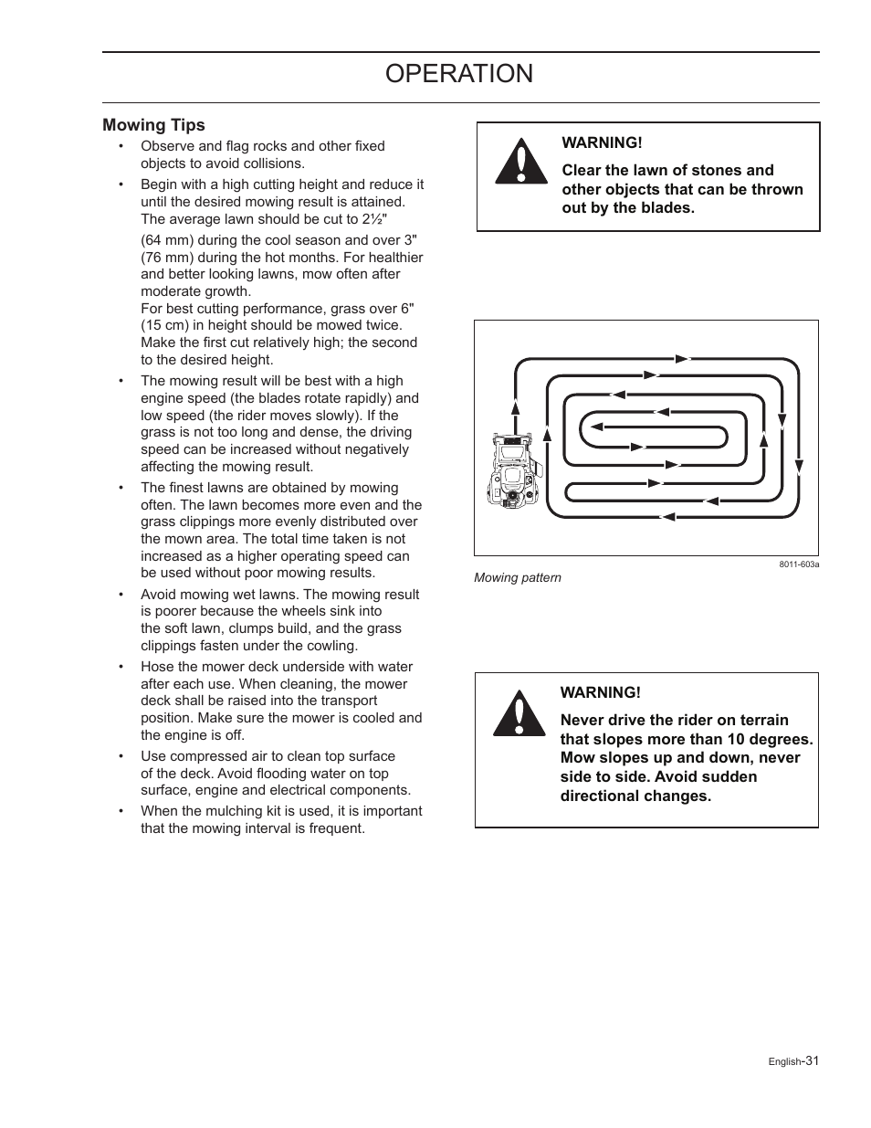 Mowing tips, Operation | HTC Z5426 User Manual | Page 31 / 76