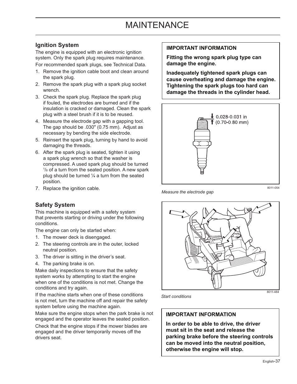 Ignition system, Safety system, Maintenance | HTC Z5426 User Manual | Page 37 / 76