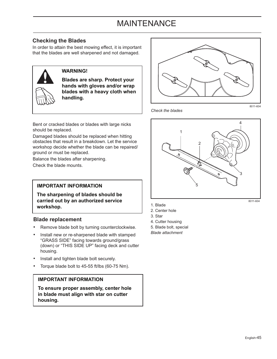 Checking the blades, Blade replacement, Maintenance | HTC Z5426 User Manual | Page 45 / 76