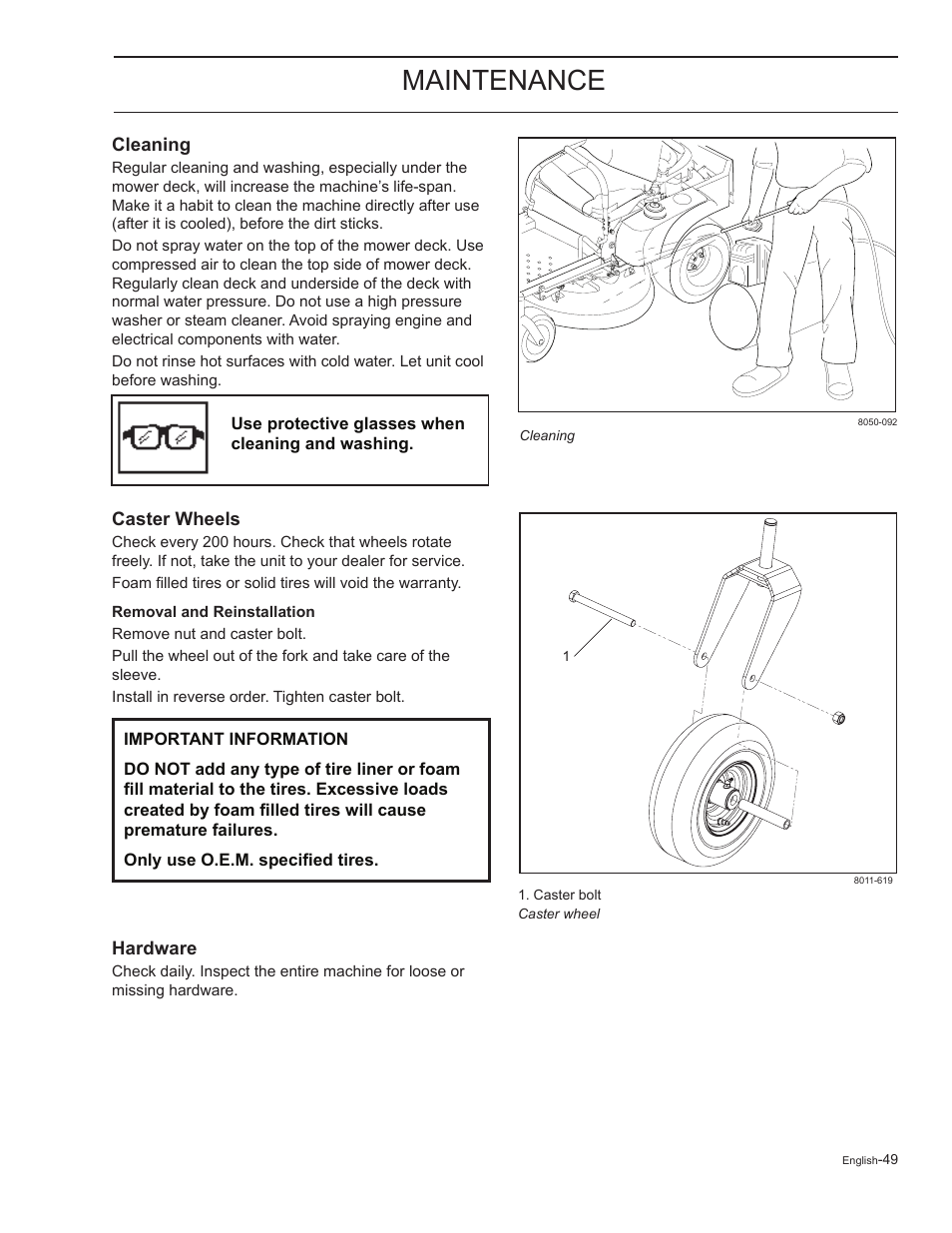 Cleaning, Caster wheels, Hardware | Maintenance | HTC Z5426 User Manual | Page 49 / 76