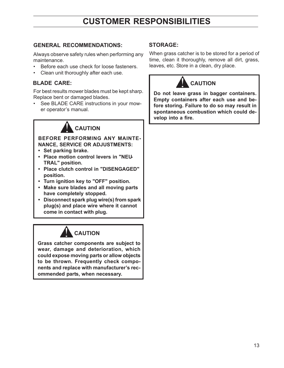 Cust. responsibilities, Customer responsibilities | HTC 110163 / CZ38 User Manual | Page 13 / 16