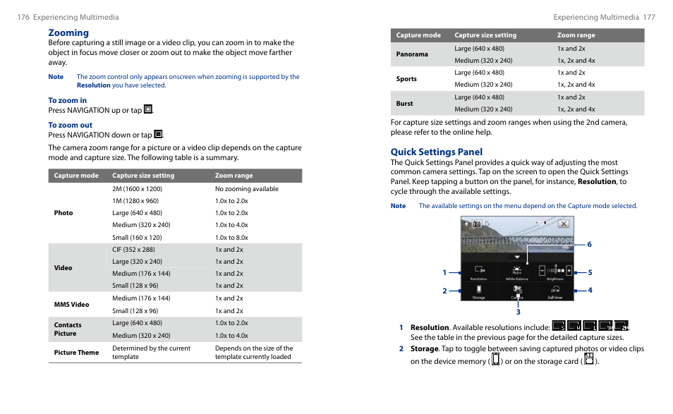 Quick settings panel, Zooming | HTC Touch HS S00 User Manual | Page 100 / 135