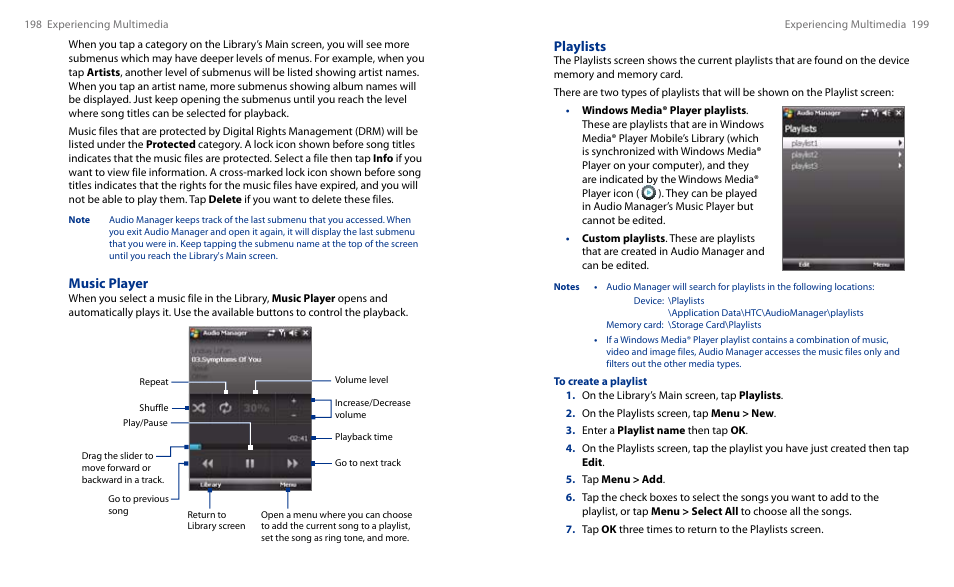 Playlists, Music player | HTC Touch HS S00 User Manual | Page 111 / 135