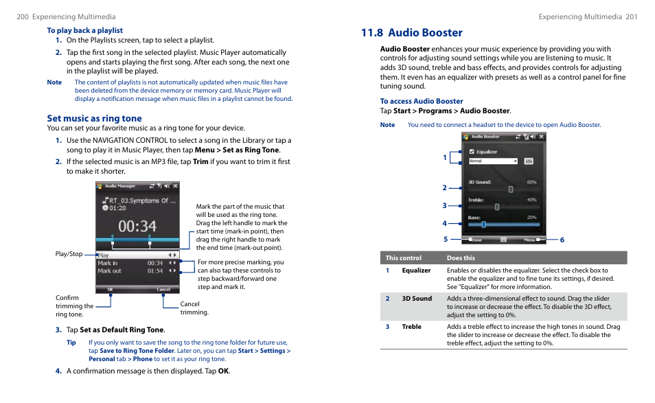 8 audio booster, Set music as ring tone | HTC Touch HS S00 User Manual | Page 112 / 135