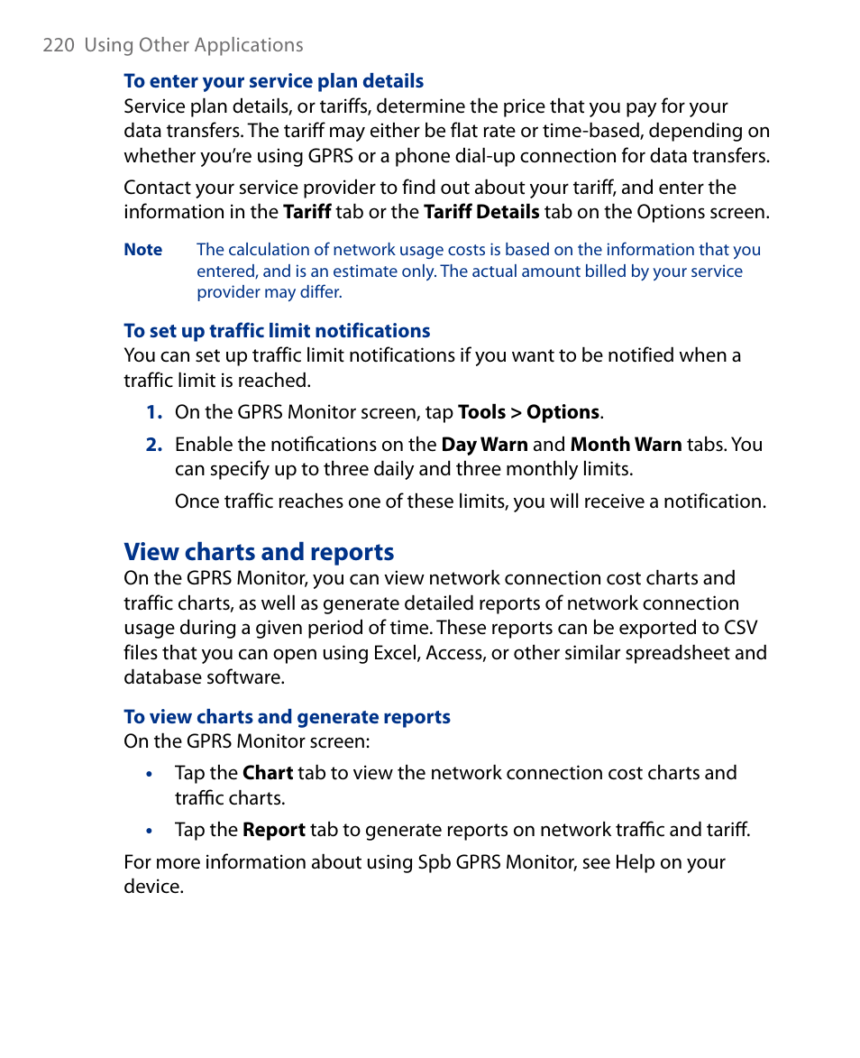 View charts and reports | HTC Touch HS S00 User Manual | Page 124 / 135