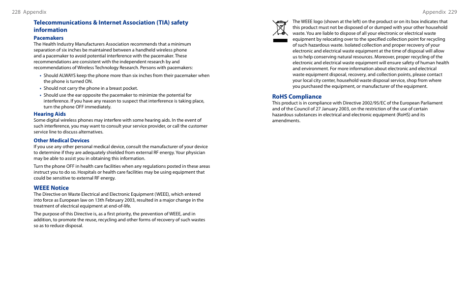 Rohs compliance, Weee notice | HTC Touch HS S00 User Manual | Page 129 / 135