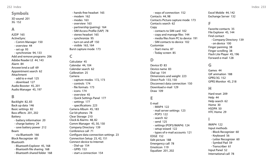 Symbols | HTC Touch HS S00 User Manual | Page 132 / 135