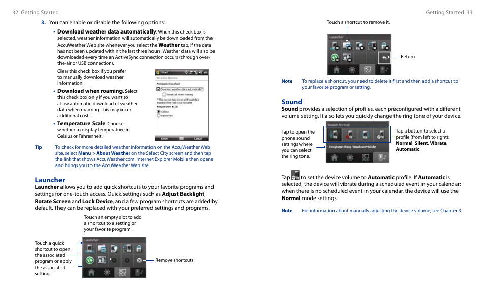 Sound, Launcher | HTC Touch HS S00 User Manual | Page 18 / 135