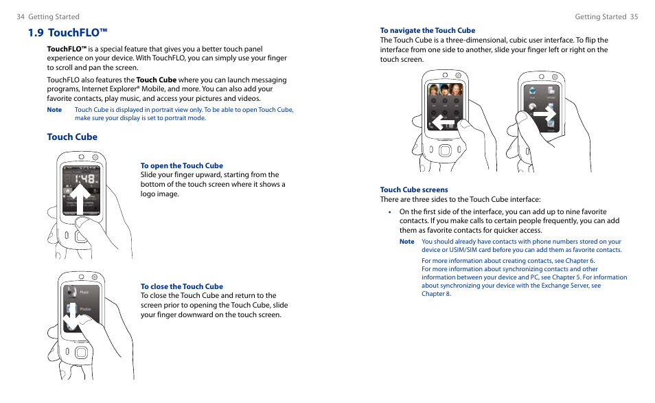 9 touchflo, Touch cube | HTC Touch HS S00 User Manual | Page 19 / 135