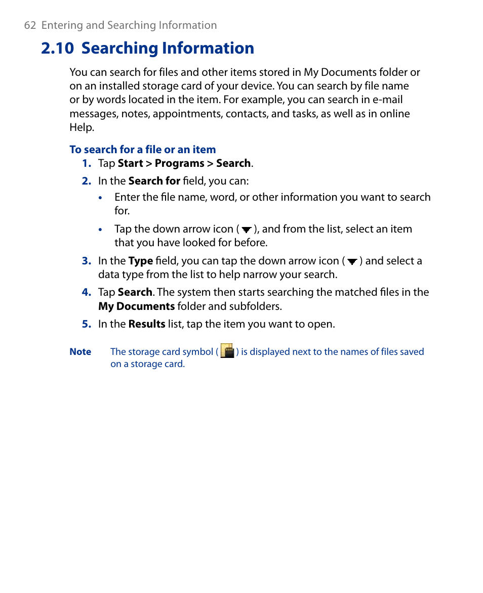 10 searching information | HTC Touch HS S00 User Manual | Page 34 / 135