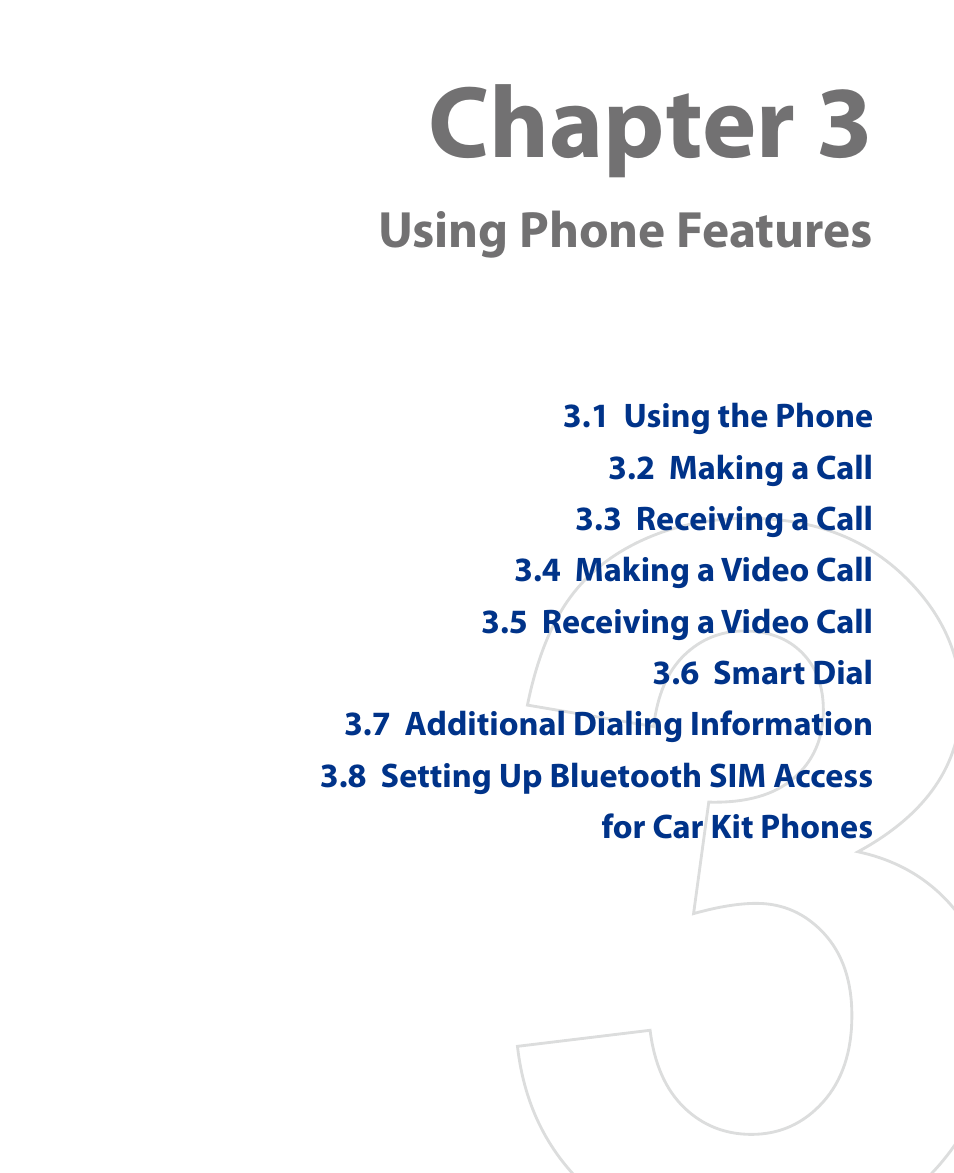 Chapter 3, Using phone features | HTC Touch HS S00 User Manual | Page 35 / 135