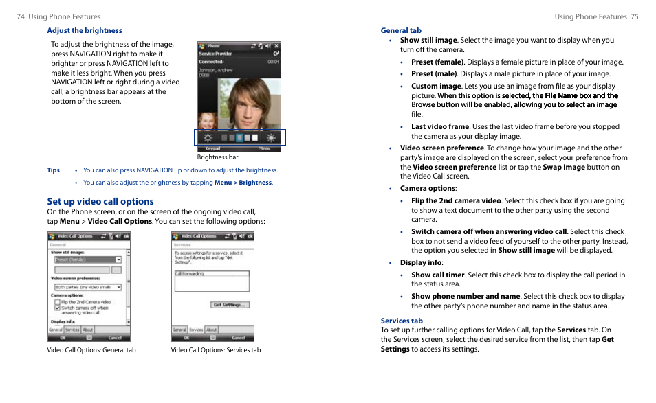 Set up video call options | HTC Touch HS S00 User Manual | Page 41 / 135