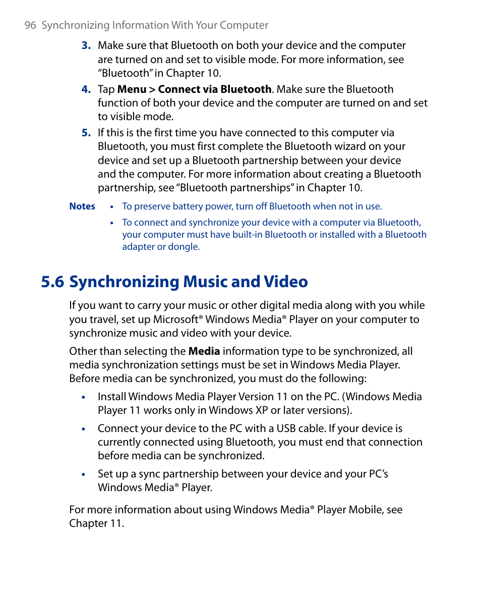 6 synchronizing music and video | HTC Touch HS S00 User Manual | Page 54 / 135