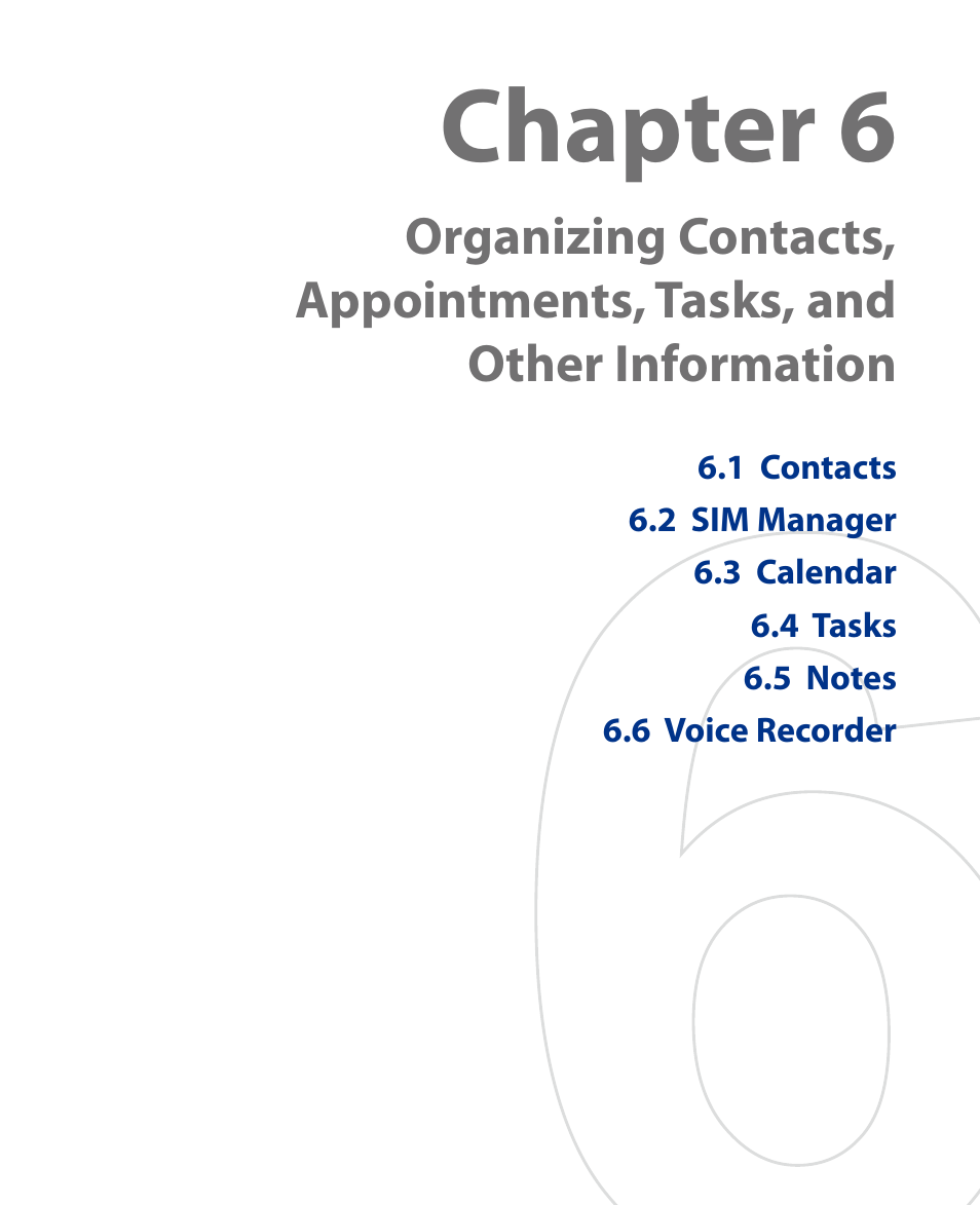 Chapter 6 | HTC Touch HS S00 User Manual | Page 55 / 135