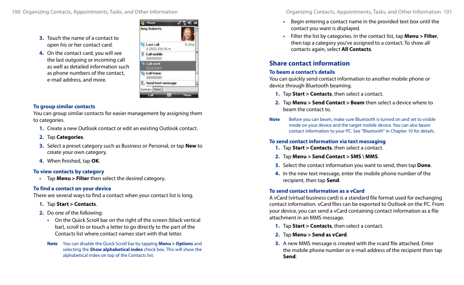 Share contact information | HTC Touch HS S00 User Manual | Page 57 / 135