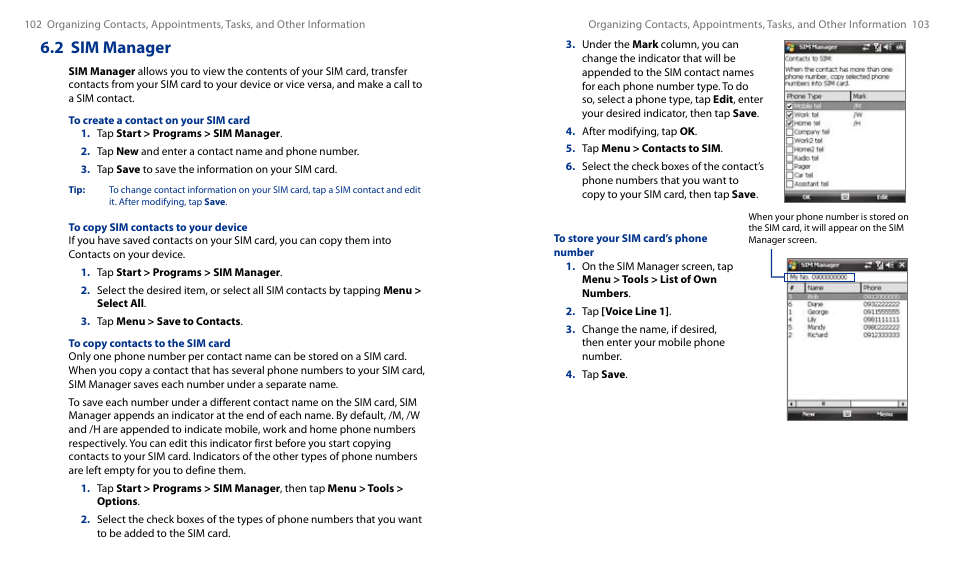 2 sim manager | HTC Touch HS S00 User Manual | Page 58 / 135