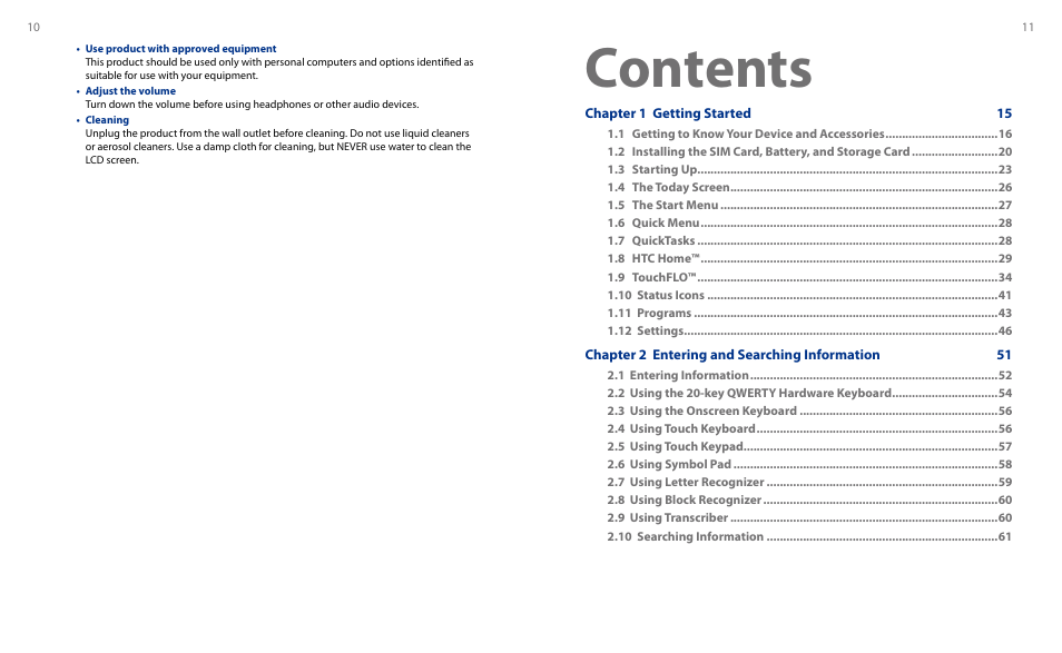 HTC Touch HS S00 User Manual | Page 6 / 135