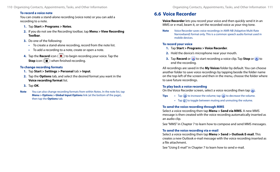 6 voice recorder | HTC Touch HS S00 User Manual | Page 62 / 135