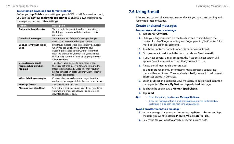 6 using e-mail, Create and send messages | HTC Touch HS S00 User Manual | Page 70 / 135