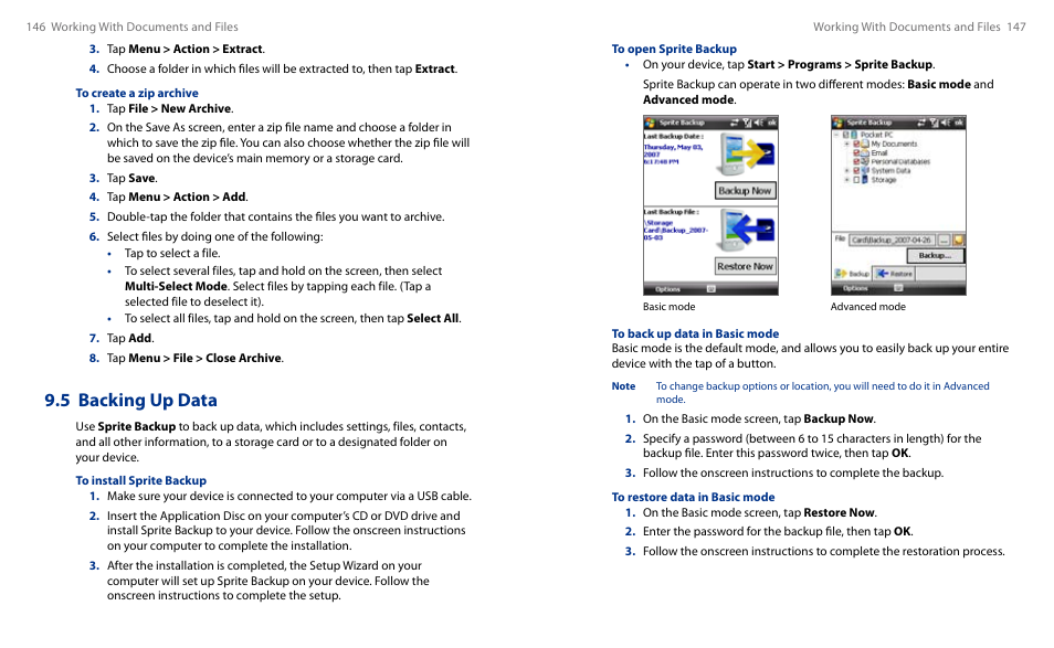 5 backing up data | HTC Touch HS S00 User Manual | Page 83 / 135