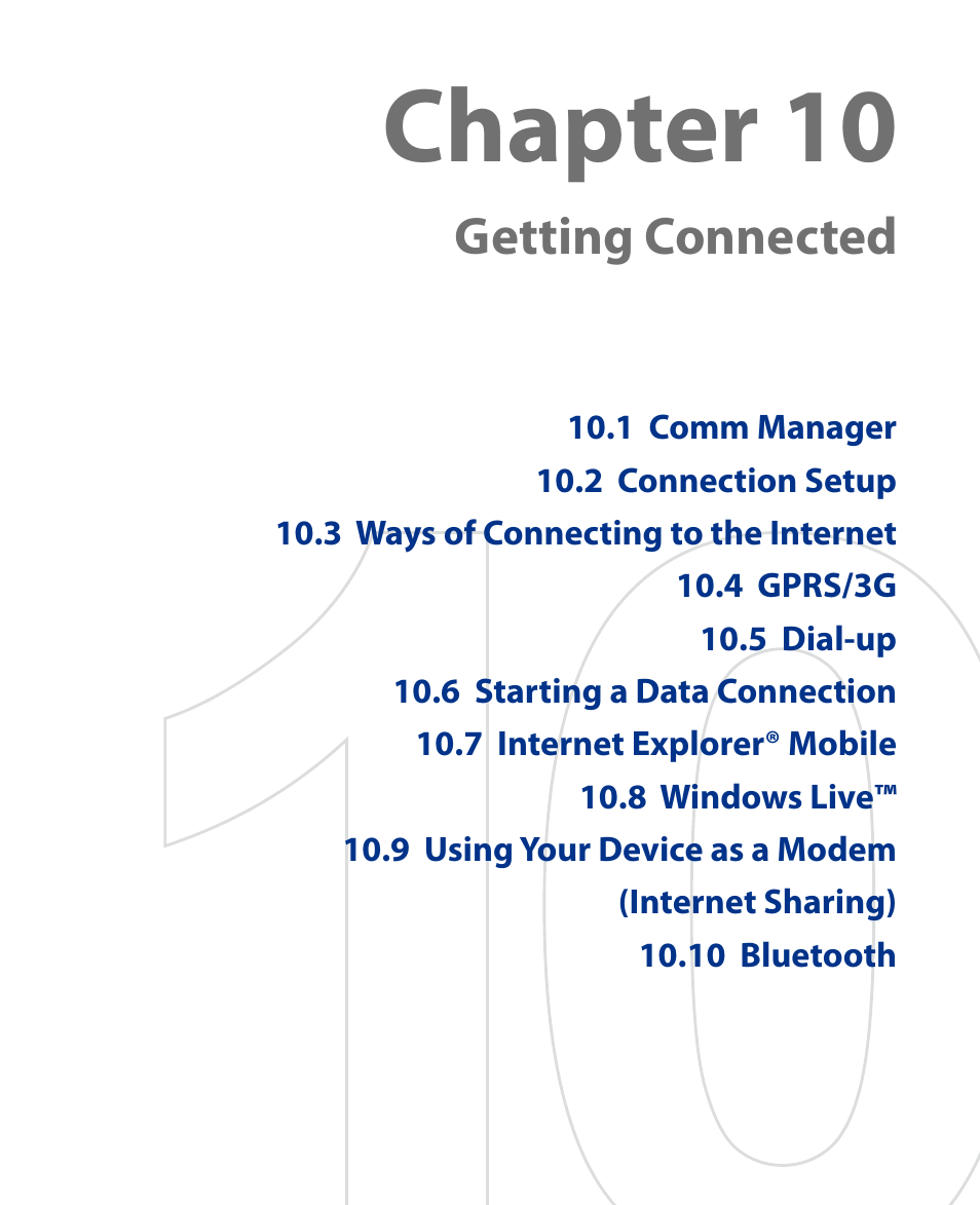 Chapter 10, Getting connected | HTC Touch HS S00 User Manual | Page 85 / 135