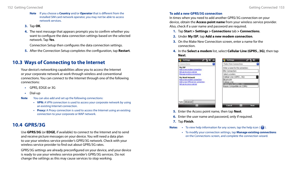 3 ways of connecting to the internet, 4 gprs/3g | HTC Touch HS S00 User Manual | Page 87 / 135