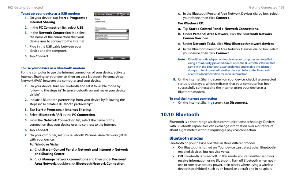 10 bluetooth, Bluetooth modes | HTC Touch HS S00 User Manual | Page 92 / 135