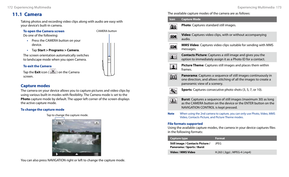 1 camera, Capture modes | HTC Touch HS S00 User Manual | Page 98 / 135