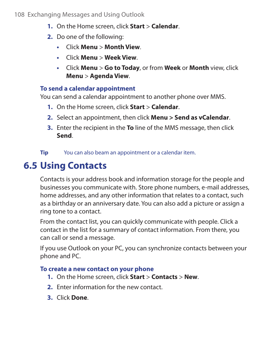 5 using contacts | HTC EMC220 User Manual | Page 108 / 172