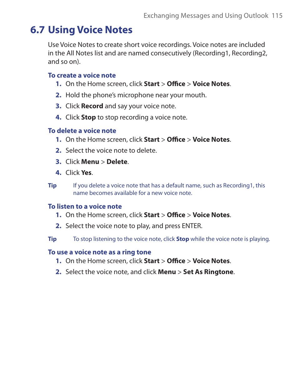 7 using voice notes | HTC EMC220 User Manual | Page 115 / 172