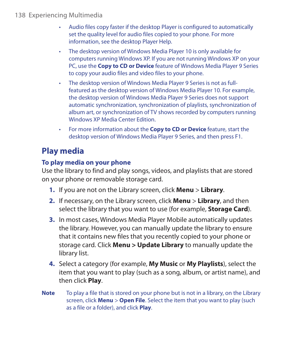 Play media | HTC EMC220 User Manual | Page 138 / 172