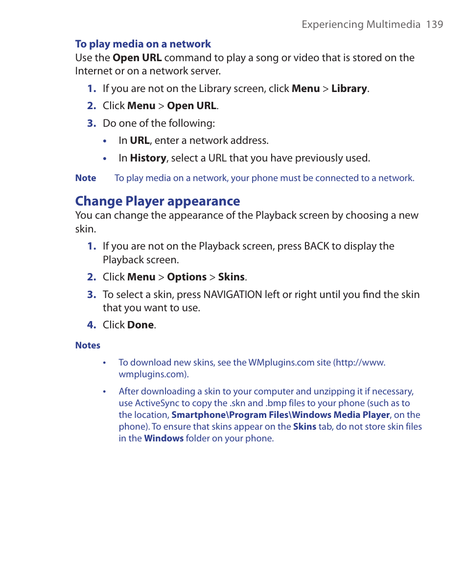 Change player appearance | HTC EMC220 User Manual | Page 139 / 172