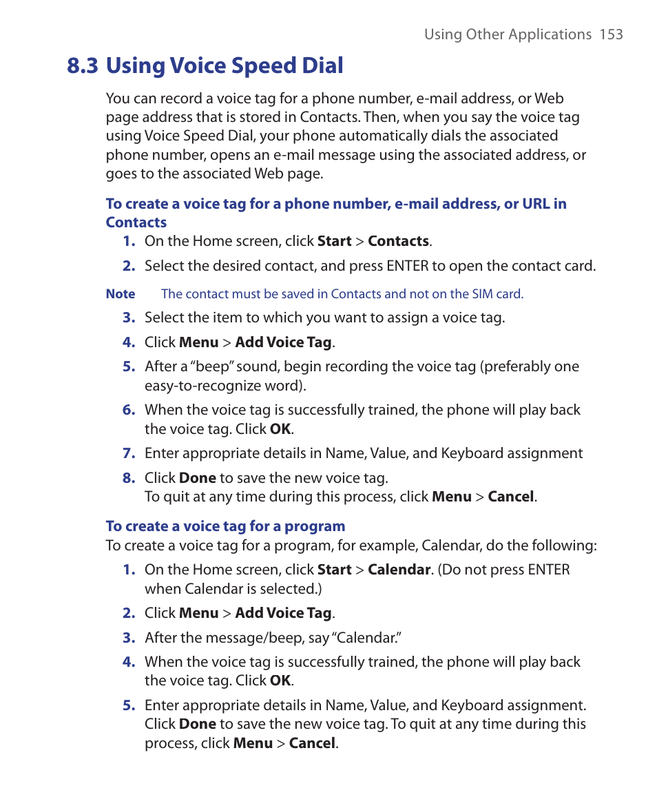 3 using voice speed dial | HTC EMC220 User Manual | Page 153 / 172