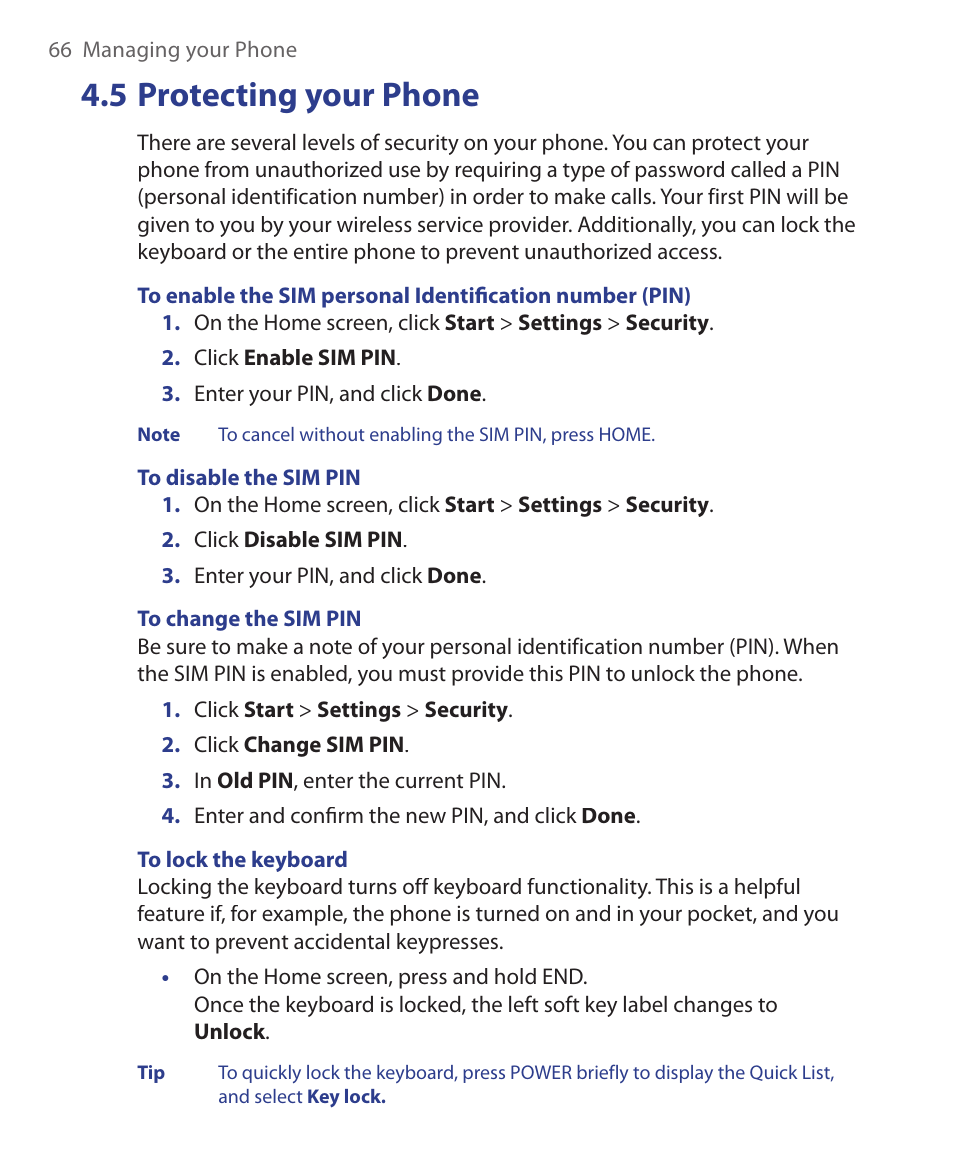 5 protecting your phone | HTC EMC220 User Manual | Page 66 / 172